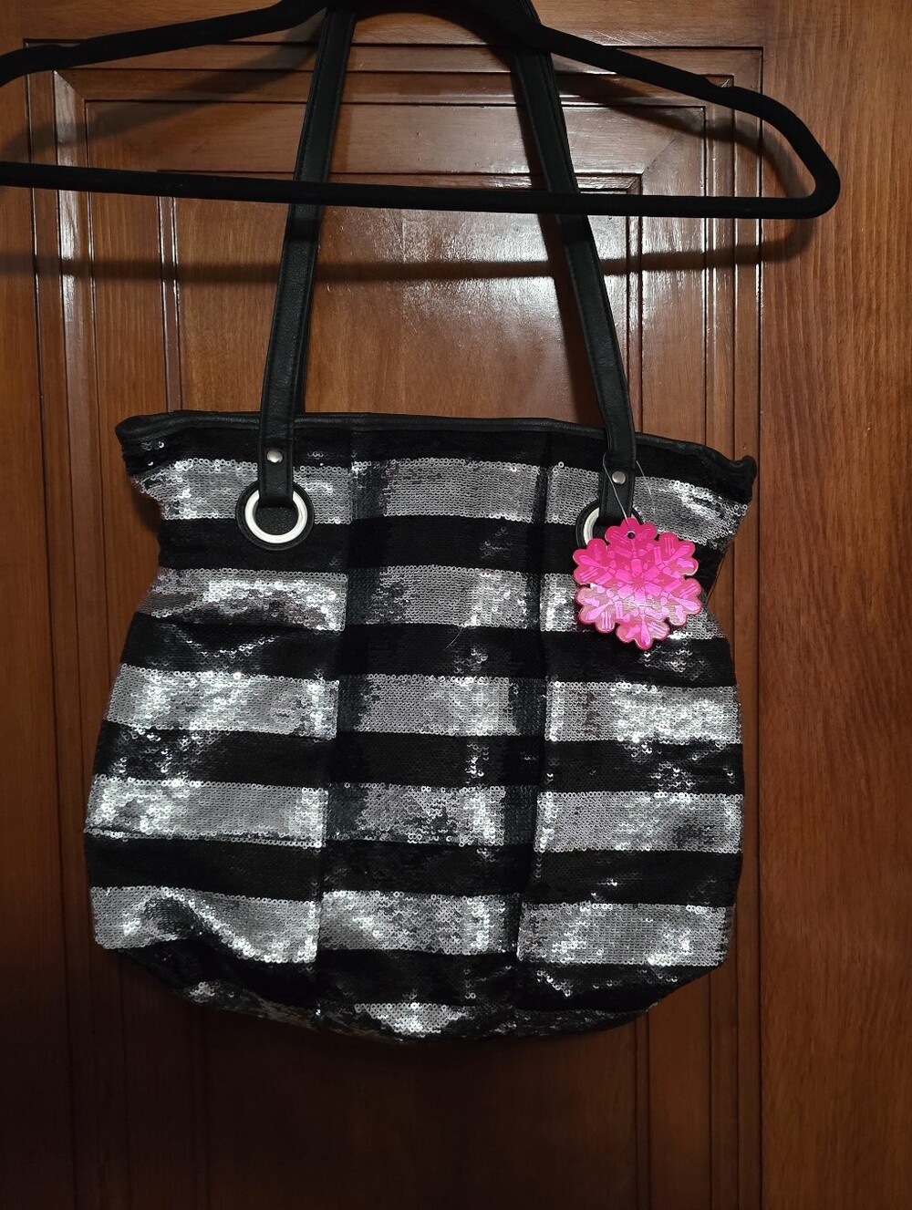 CANDIE'S Black & Silver Sequin Stripe